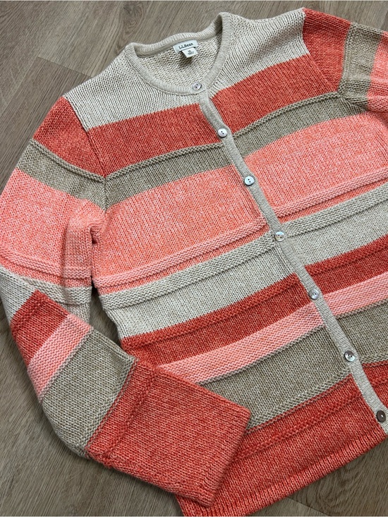 L.L. Bean Sweaters - L.L. Bean 100% Cotton Thick Knit Textured Stripe Button Down Cardigan Sweater